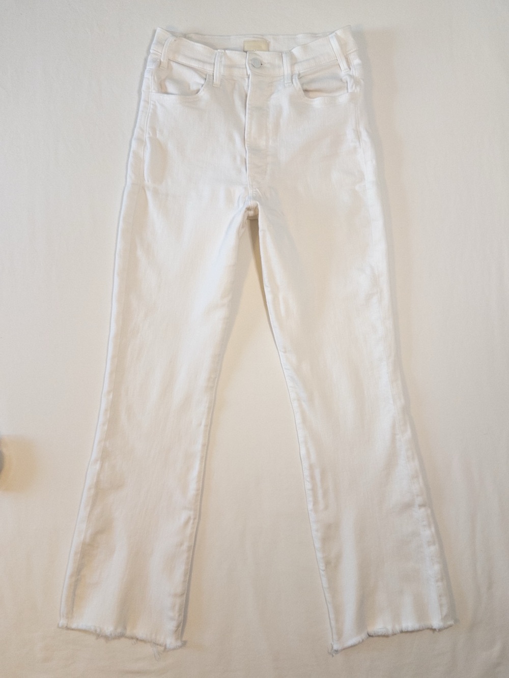 Mother The Hustler Ankle Fray White Jeans 26 High Rise Crop Raw Hem